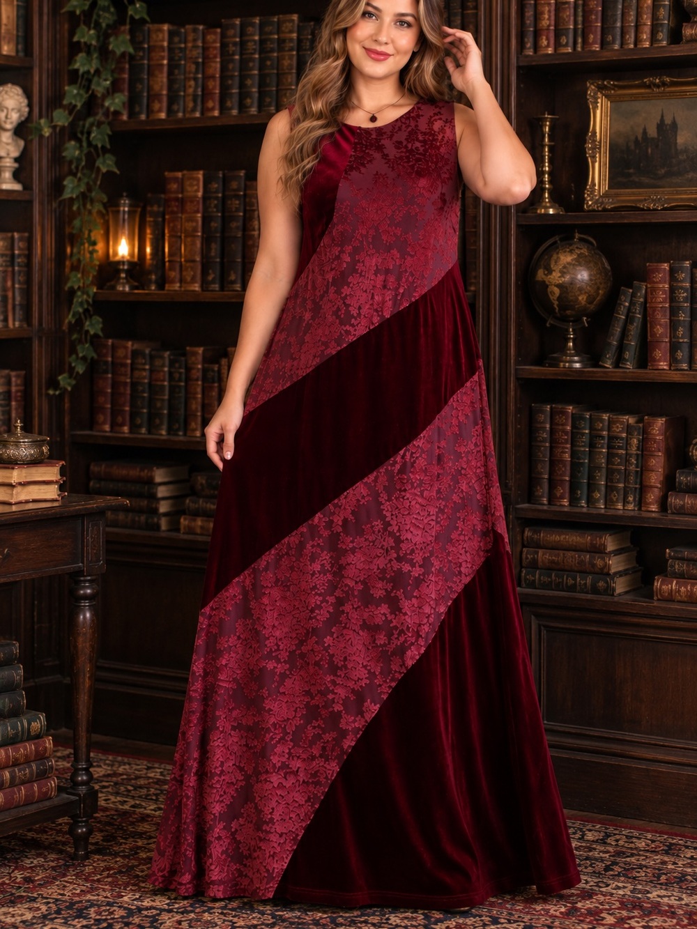 CIDER Burgundy Velvet Floral Burnout Maxi Dress Size 0XL NWT